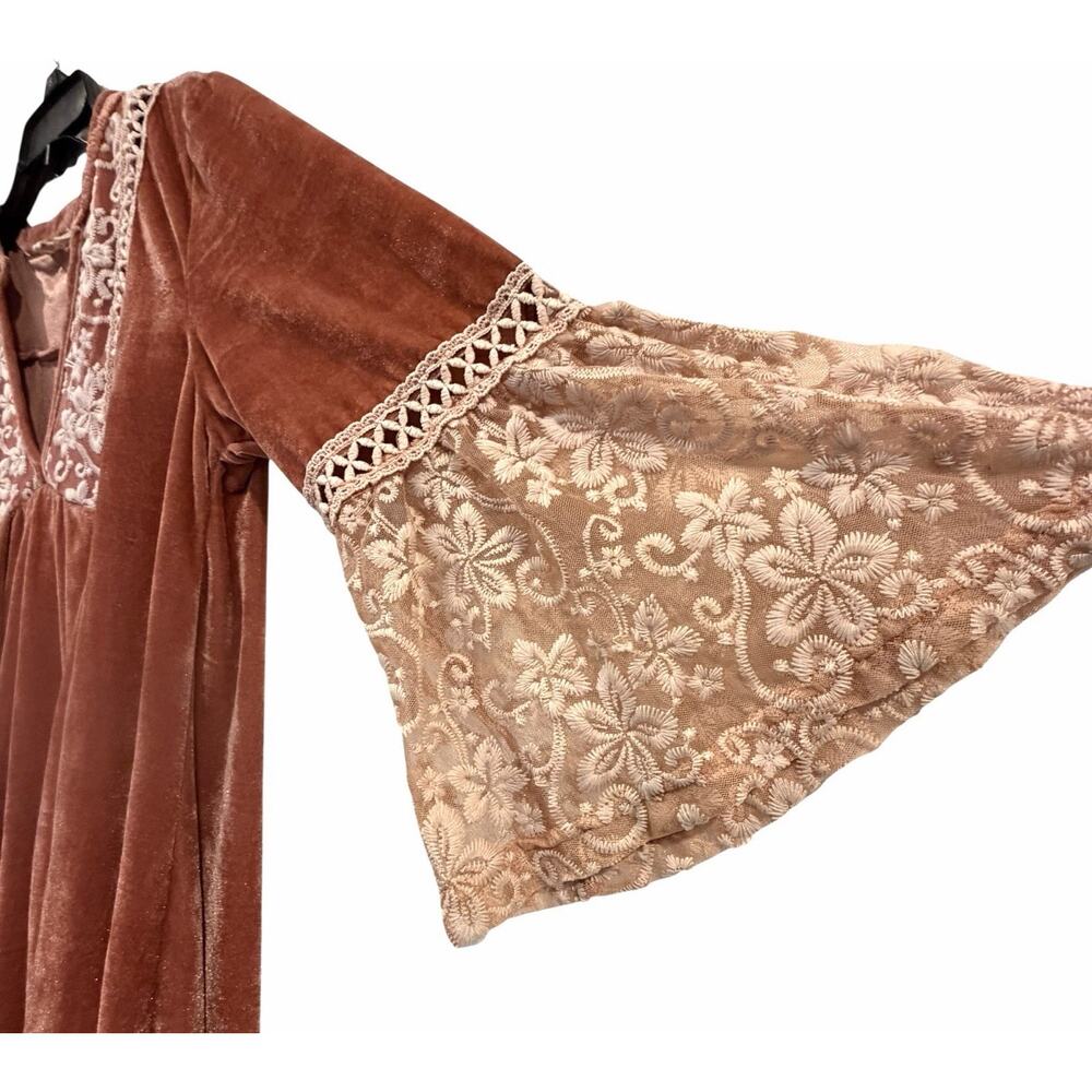 POL Dusty Pink Pink Velvet & Lace Babydoll Dress Women’s Small Boho Peasant - Picture 8 of 10